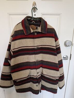 VTG Woolrich Made in USA Aztec Striped Wool Barn Coat Jacket XL Quilted Lining